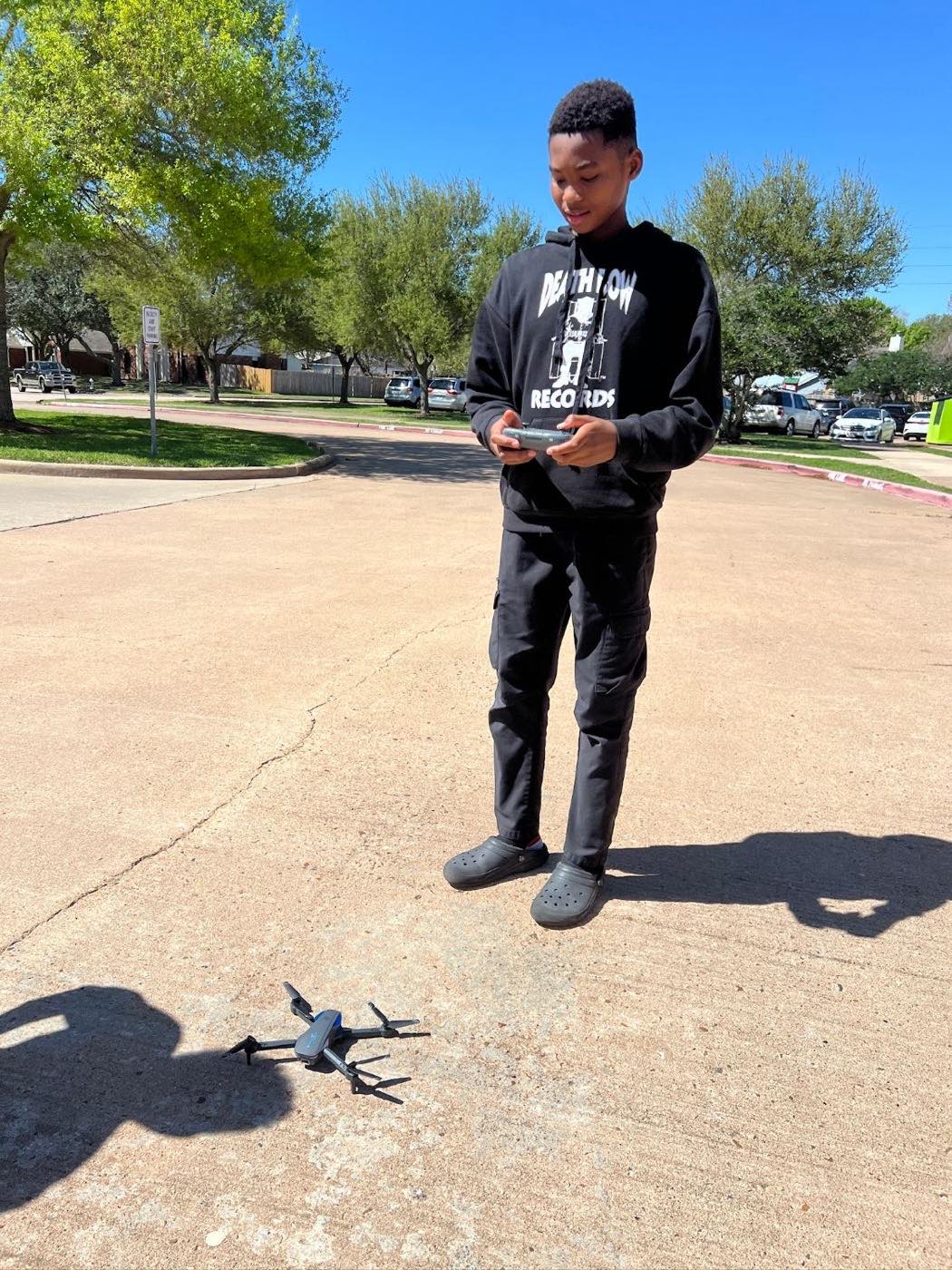 A student piloting a drone during a Drone Discovery session